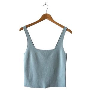 Vince Square Neck Knit Cropped Pale Blue Sleeveless Tank Medium